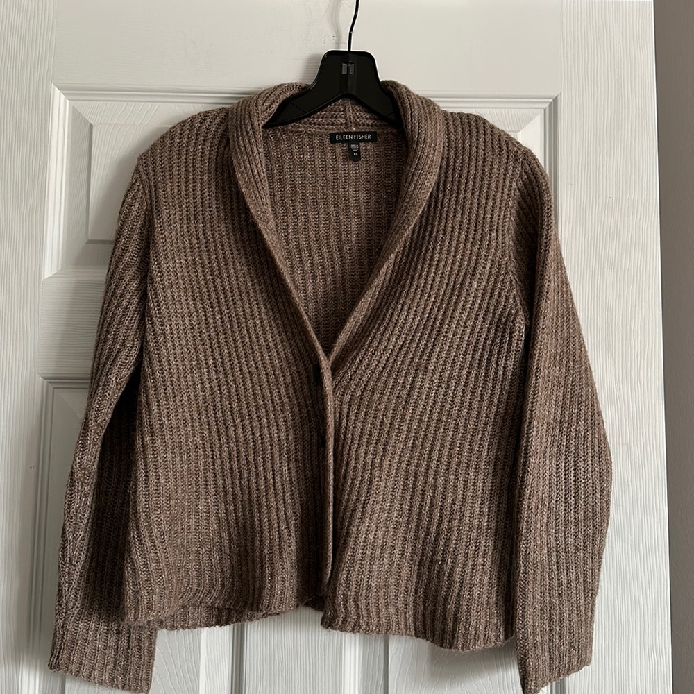 Eileen Fisher Taupe Ribbed Open Cardigan
